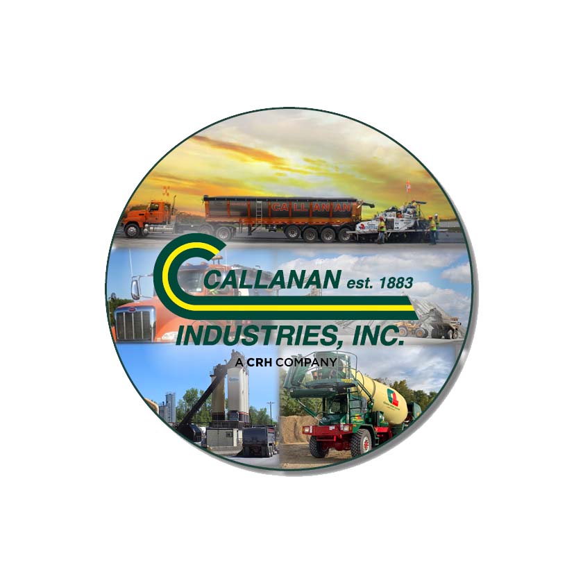 Callanan logo over collage of work trucks