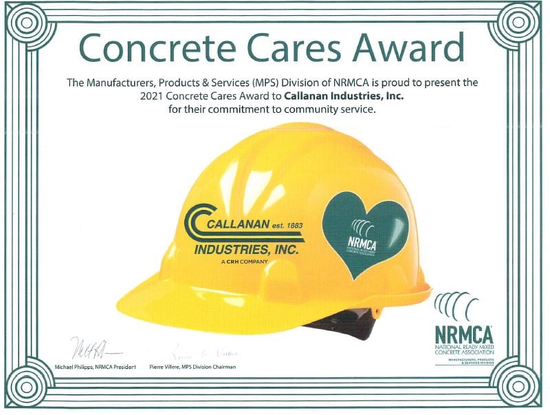 NRMCA 2021 concrete cares award certificate